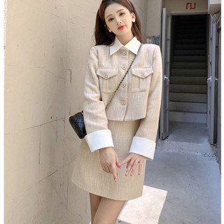 Set Váy Dạ Tweet Be Phối Cổ Sơ Mi Công Sở Xinh Thiếu Nữ Dịu Dàng