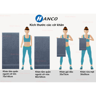 Khăn tắm gội lau mặt khăn quấn người Hanco kháng khuẩn không gây mùi hôi 100% Cotton tự nhiên giặt được bằng máy giặt