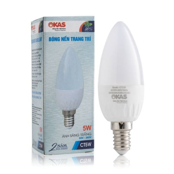 Bóng đèn nến led trang trí sáng trắng, sáng vàng 3W 5W E14 Okas
