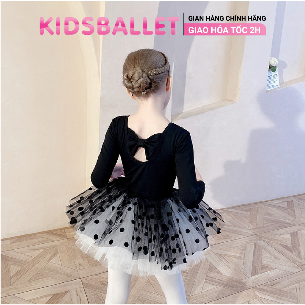 Váy Múa Ba Lê Dài Tay Cộc Tay KIDSBALLET Váy Múa Rời Lưng Nơ Tùng Chấm Bi Váy Múa Cho Bé Váy Múa Bale Váy Múa Trẻ Em
