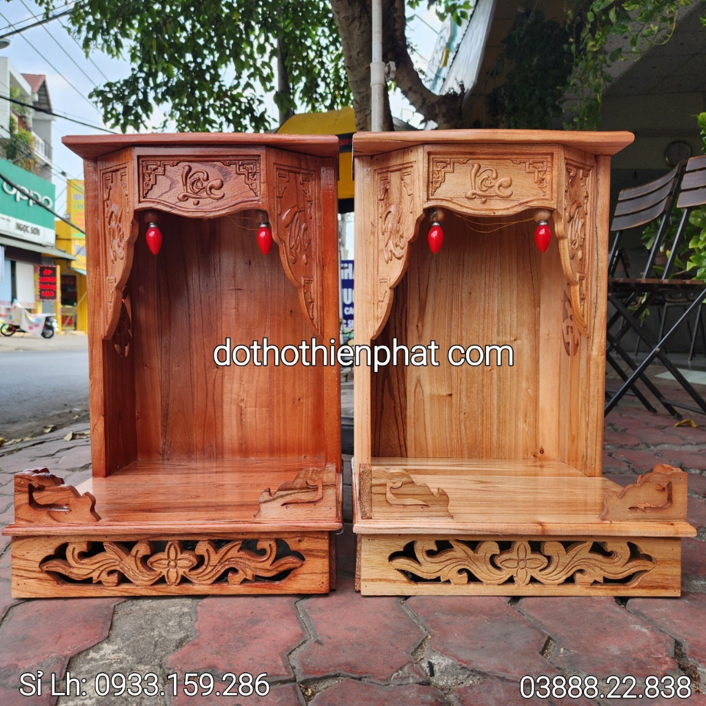 Bàn thờ thần tài ông địa gỗ xoan ngang 38cm chữ lộc vàng đỏ mẫu mới rất đẹp siêu rẻ