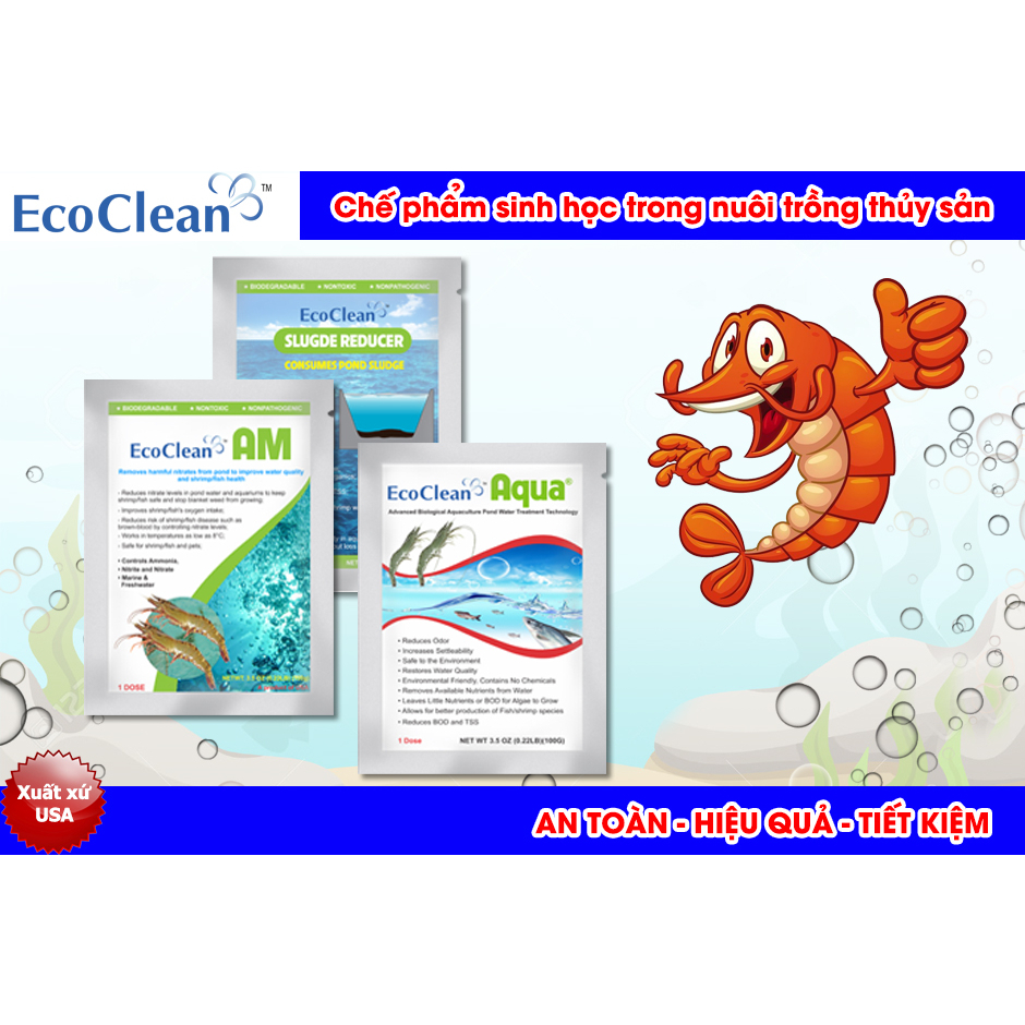 EcoClean AM - Men Vi Sinh Xử Lý Khí Độc Trong Ao Nuôi Tôm, Cá - KPT CHEM - Gói 100g