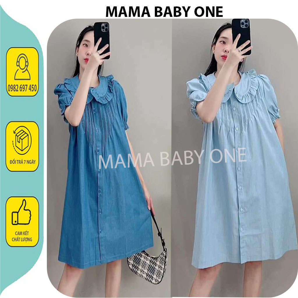 ĐẦM VÁY BẦU CÔNG SỞ MÙA HÈ CHẤT BÒ GIẤY CỔ SƠ MI DÁNG SUÔNG ĐẸP - ĐẦM BẦU BABYDOLL HÀNG THIẾT KẾ FREESIZE