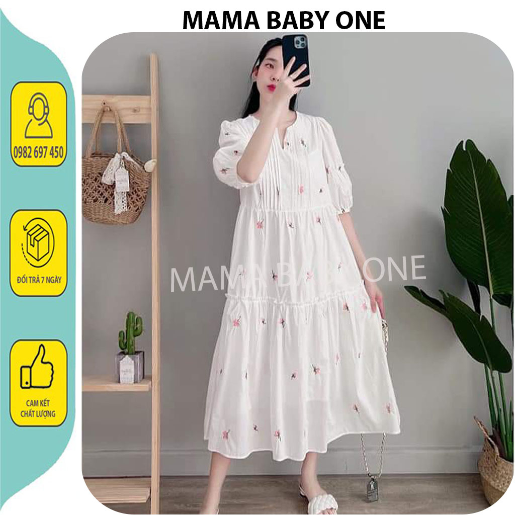 VÁY BẦU CÔNG SỞ ĐẸP-ĐẦM BẦU THIẾT KỂ MÙA HÈ MAXI DÁNG DÀI CỔ XẾP LY HOA XINH XẮN VẢI LỤA FRESIZE