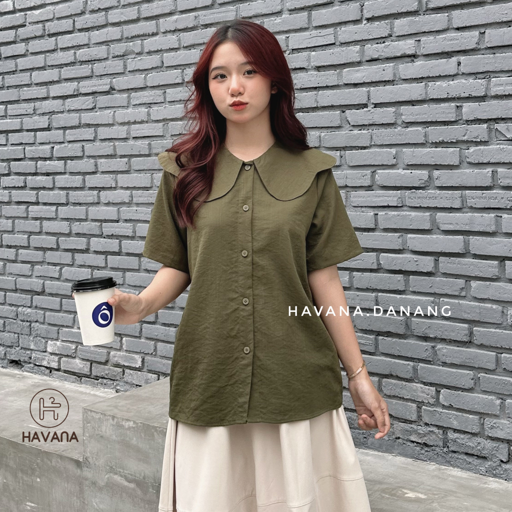 Áo sơ mi ngắn tay form babydoll cổ lá sen freesize phong cách Hàn Quốc HEF25