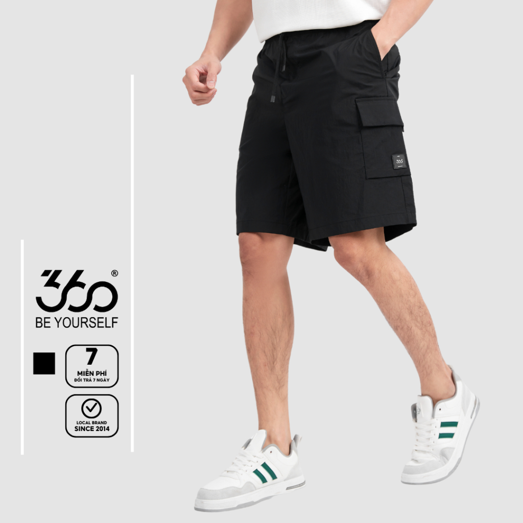 Quần sooc nam màu đen form rộng thương hiệu 360Boutique chất gió cao cấp, mềm mại - QSGTK419