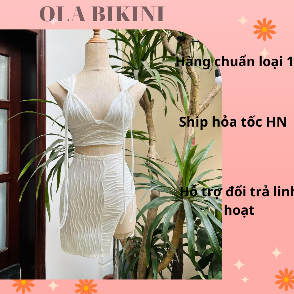 Đồ bơi, set bikini 3 chi tiết vân nổi viền sóng sang chảnh BH20