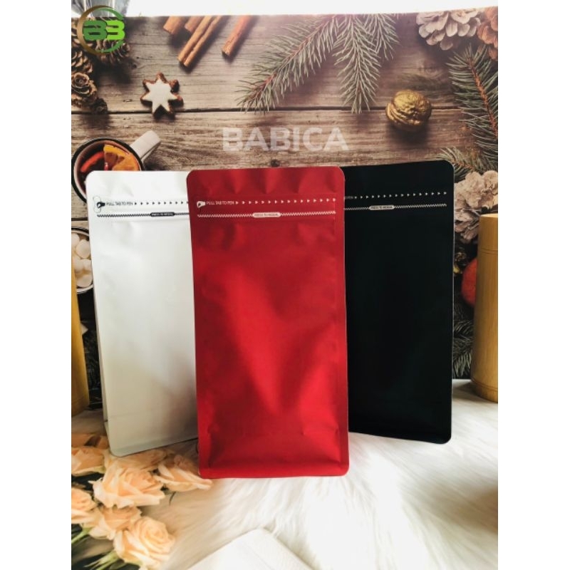 1kg túi zipper 8 cạnh đáy đứng màu đen, trắng, đỏ chuyên đựng cà phê BaBiCa