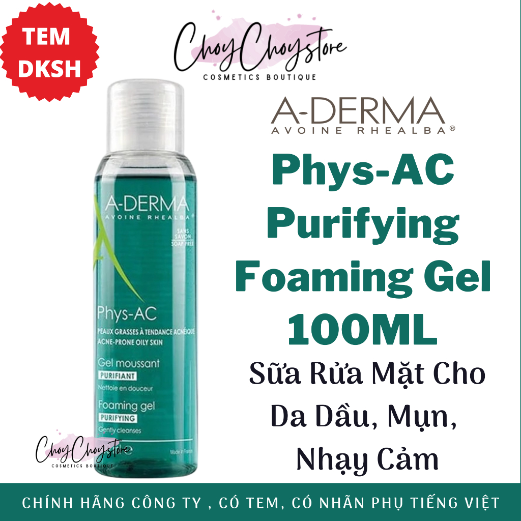 Sữa Rửa Mặt ADerma PhysAC Purifying Foaming Gel 100mL -  A-derma Phys-Ac Cho Da Dầu, Mụn, Nhạy Cảm 100ml
