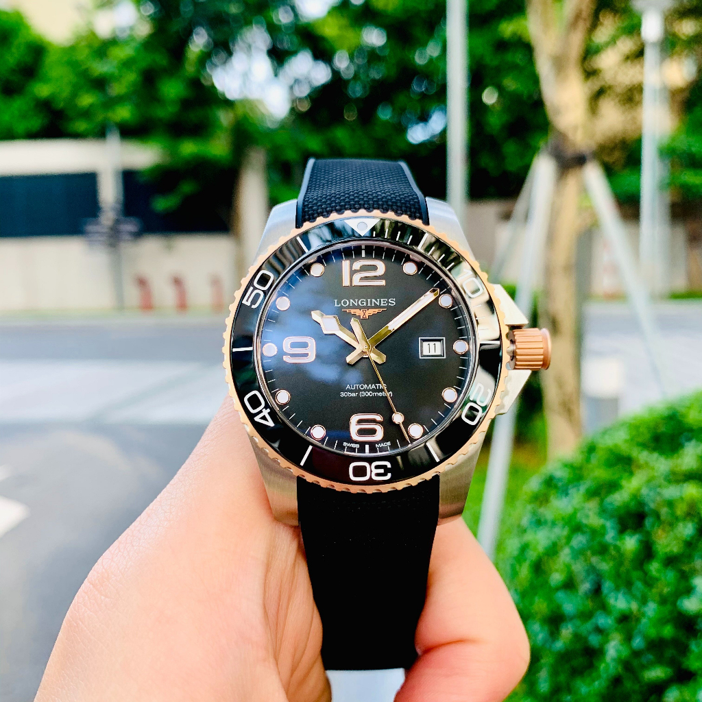 Đồng hồ chính hãng nam Longines Hydro Conquest Ceramic BlackRose - L3.781.3.58.9- Máy cơ Thụy Sĩ- Kính Sapphire