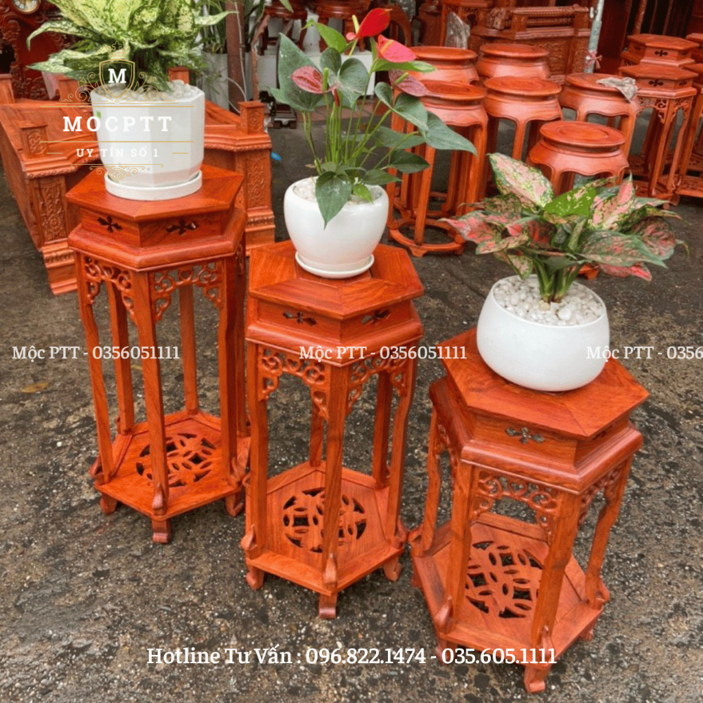 Đôn Lục Giác gỗ Hương Đá kích thước Mặt 30 cm Cao 50 60 70 80 cm trang trí nhà cửa