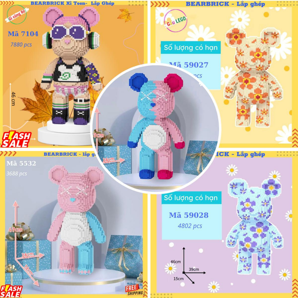 Đồ chơi lắp ghép BEARBRICK-Mô hình lắp ghép Gấu Bearbrick đáng yêu-Tăng Khả Năng Sáng Tạo-Decor Phòn