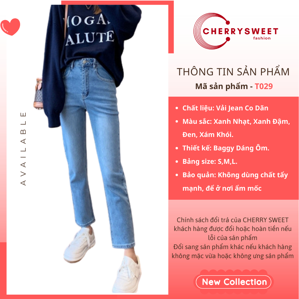 Quần skinny jean nữ CHERRYSWEET ống đứng ngắn dáng lửng suông co giãn phong cách hàn quốc chất vải bò xịn cao cấp T029