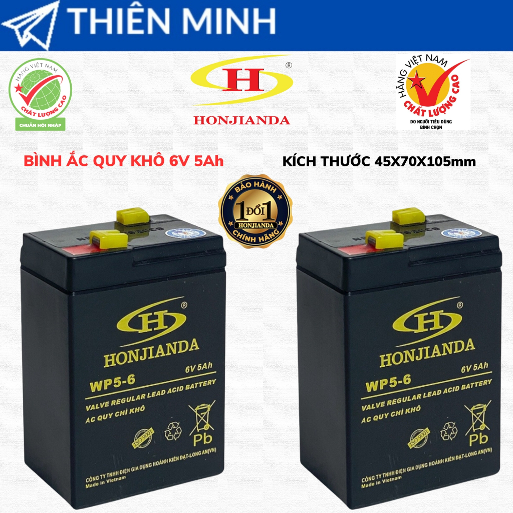 BÌNH ẮC QUY KHÔ 6V 5Ah HONJIANDA THAY THẾ ĐÈN VÀ QUẠT SẠC