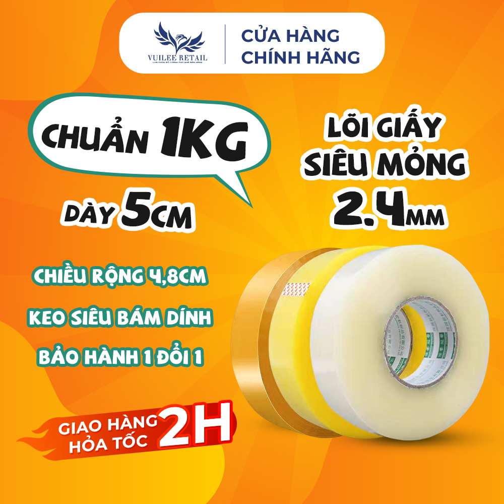 Băng Dính 1Kg Lõi Giấy Siêu Mỏng VUILEE RETAIL. Băng Keo Lõi Giấy Cuộn 1Kg