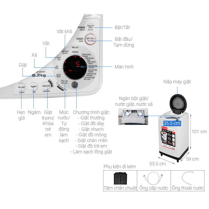 Máy giặt Sharp 8.2 kg ES-W82GV-H 2020 - INDONESIA