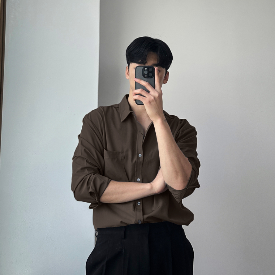 Áo sơ mi trơn dài tay vải cotton, phom dáng thoải mái thấm hút cực tốt - SEOUL