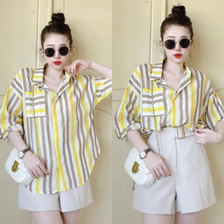 Áo sơmi kẻ sọc loang HOT Mùa Xuân Này -Áo Sơ Mi Nữ Form Rộng Xinh Xắn Màu Ngọt Ngào