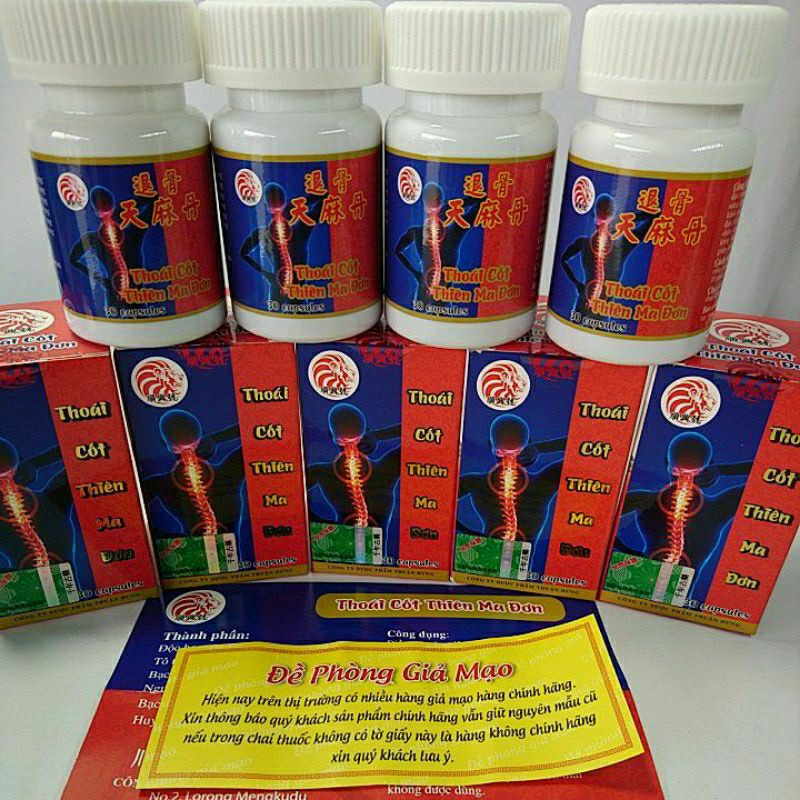 Thoái Cốt Thiên Ma Đơn. Hỗ trợ thoái hóa khớp, tê mỏi tay chân do tắc nghẽn mạch máu. Hộp lọ 30 viên.