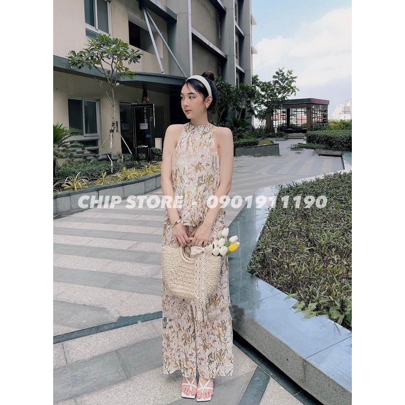 SET ÁO CỔ YẾM THẮT NƠ - QUẦN SUÔNG HOA LÓT 2 LỚP HÀNG CHUẨN(ảnh thật)