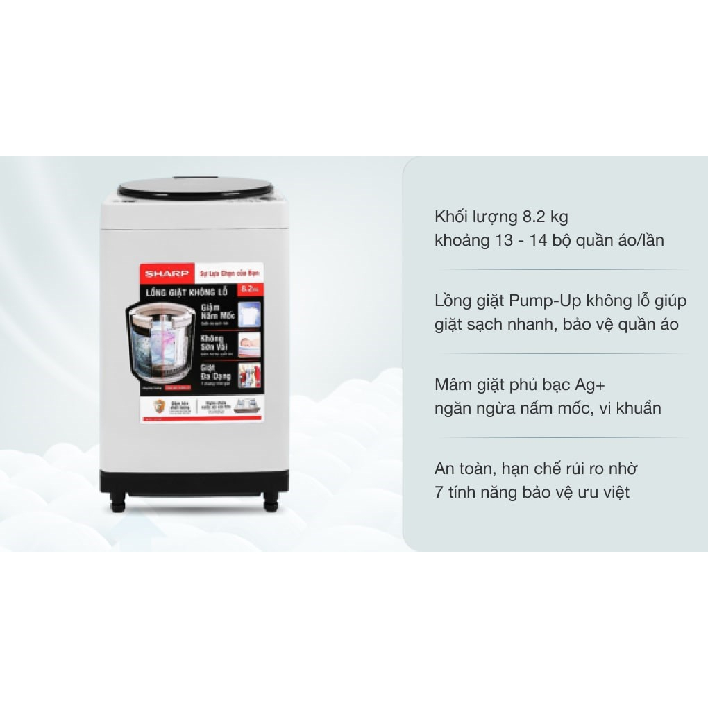 Máy giặt Sharp 8.2 kg ES-W82GV-H 2020 - INDONESIA