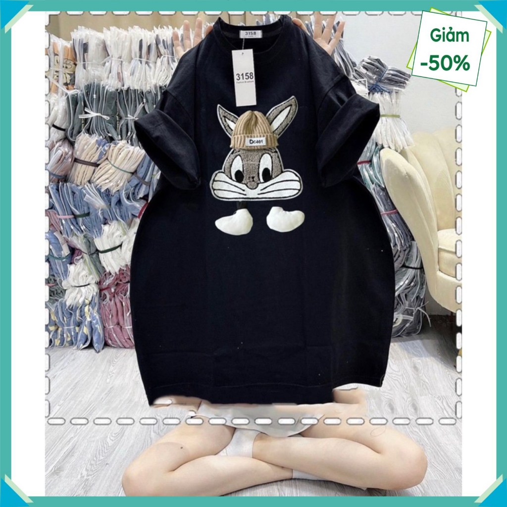 Áo thun nữ nam tay lỡ form rộng Thỏ Đội Mũ Thêu Oversize Unisex chất cotton siêu đẹp vải dày dặn | BigBuy360 - bigbuy360.vn