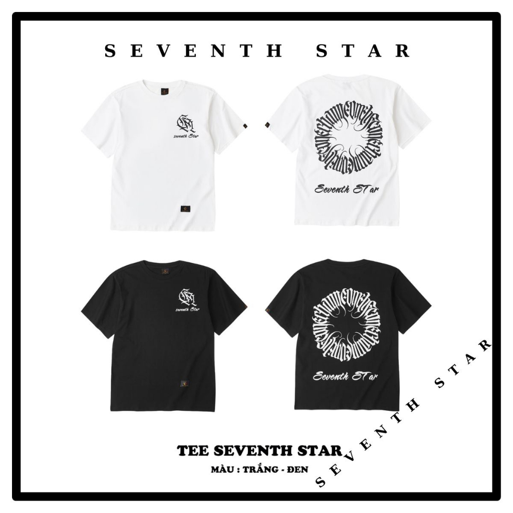 Áo thun form rộng tay lỡ Tee logo tròn Seventh Star MÀU ĐEN