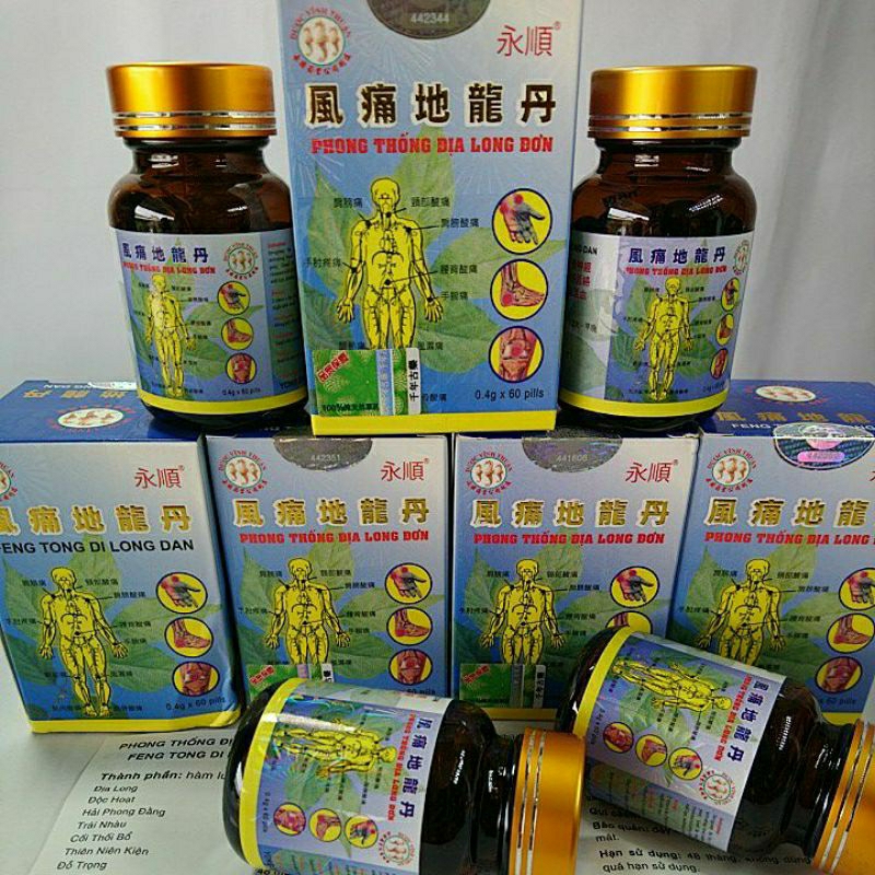 Phong Thống Địa Long Đơn. Hỗ trợ Gout, đau nhức toàn thân, di chứng tai biến. Hộp lọ 60 viên.