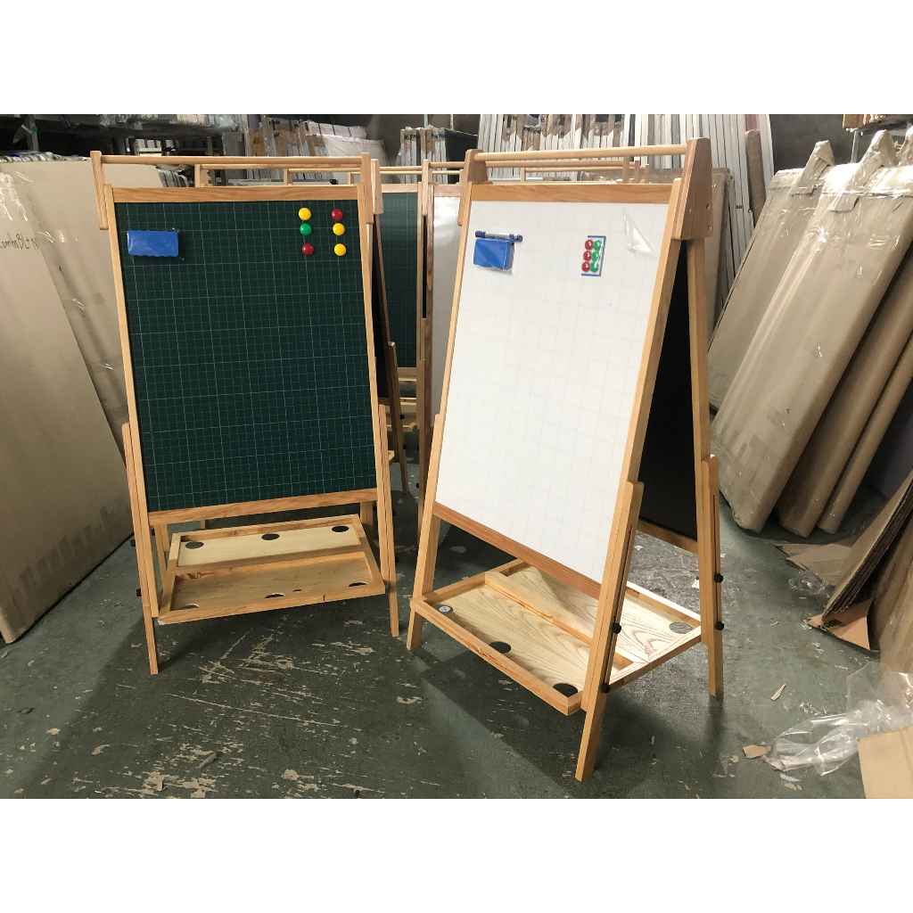 Bảng 2 mặt mầm non khung gỗ sồi 60x80cm