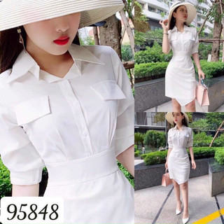 Đầm công sở sơmi body trắng M/L/XL/2XL