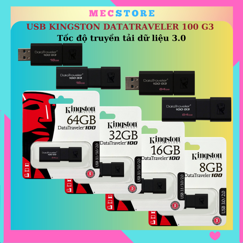 Usb Kingstone dataTraverler 100 G3 8gb 16gb 32gb 64gb tốc độ truyền tải 3.0 cực nhanh - Bảo hành 5 năm