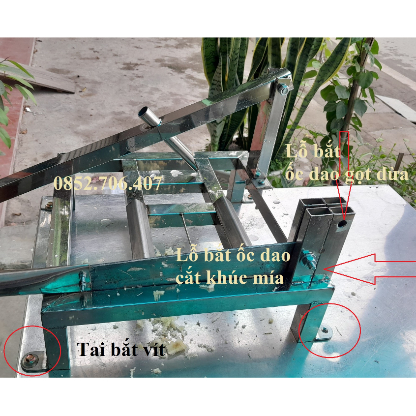 Dụng cụ gọt, đục lỗ, bổ đôi dừa tươi, cắt khúc mía bằng inox SUS 304 siêu bền mẫu mới 2023 cải tiến