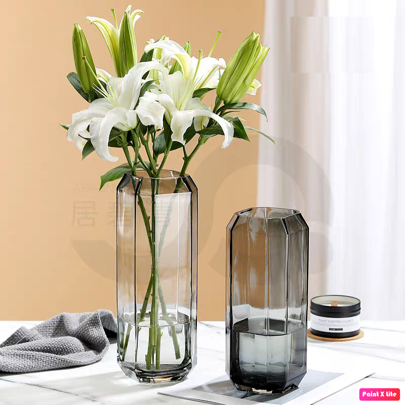 Lọ hoa decor thuỷ tinh xám đen cao cấp Qshop Decor , bình hoa trang trí phòng khách để bàn làm việc đẹp sang trọng