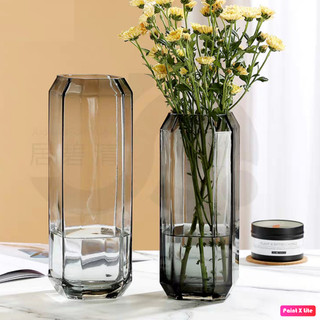 Lọ hoa decor thuỷ tinh xám đen cao cấp Qshop Decor , bình hoa trang trí phòng khách để bàn làm việc đẹp sang trọng