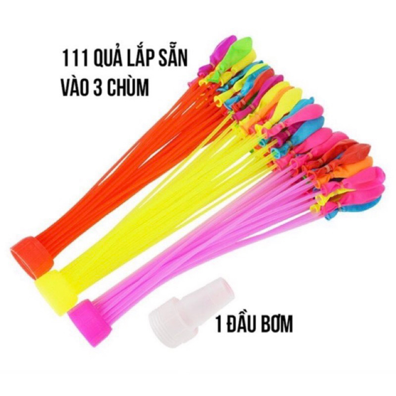 Bóng bay nước 111 quả, Bóng nước chùm, Bong bóng nước, Bóng nước được lắp sẵn vào 3 chùm và 1 đầu nối vòi nước