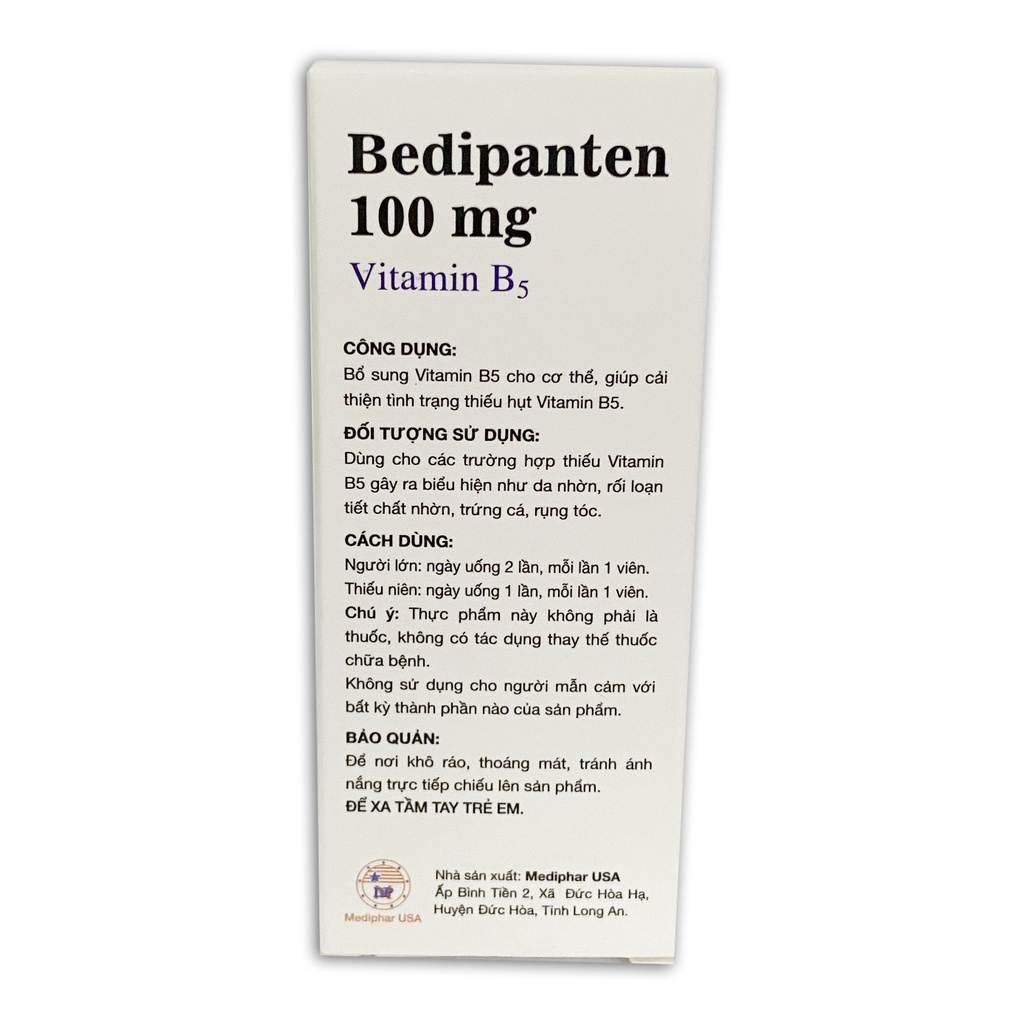 Viên uống 100mg vitamin B5, B1 giảm nhờn, giảm mụn trứng cá, rụng tóc - 20 viên