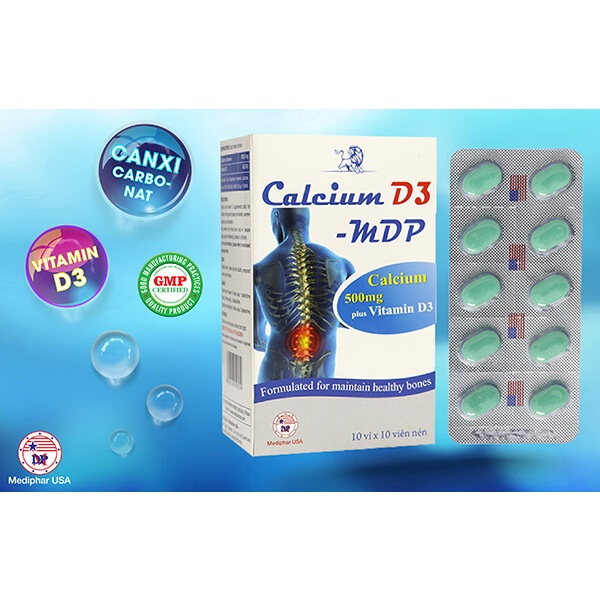 Viên uống 500mg canxi, vitamin D3 chắc khỏe xương khớp, tăng chiều cao - Dạng vỉ 100 viên