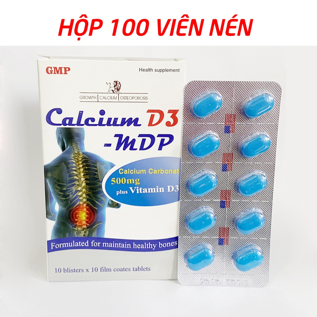 Viên uống 500mg canxi, vitamin D3 chắc khỏe xương khớp, tăng chiều cao - Dạng vỉ 100 viên