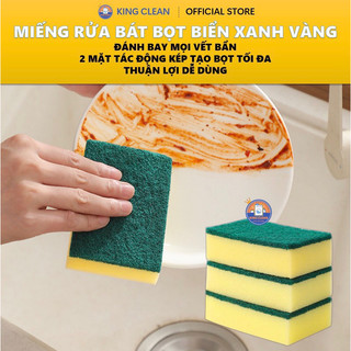 Miếng cọ rửa chén bát xanh vàng tiện dụng - Miếng bọt biển cọ rửa xoong nồi