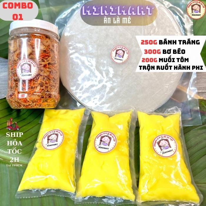 Bánh Tráng Phơi Sương [Combo Bánh Tráng +Bơ béo + Muối Tôm Trộn Ruốt hành phi - ANVATMINIMART -  C01 - Siêu Ngon