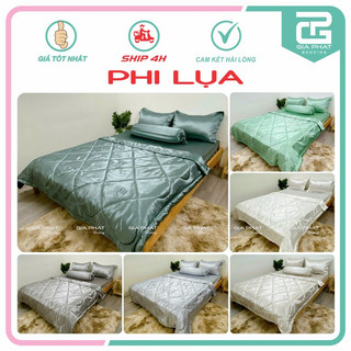 Bộ ga gối phi lụa cao cấp 5 món ( 1 ga + 1 mền + 2 vỏ gối nằm + 1 vỏ gối ôm ) ga giường.