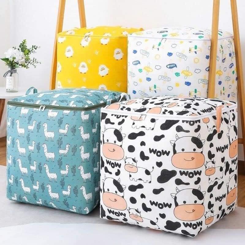 Túi đựng chăn màn quần áo cỡ lớn có nắp dây kéo 2 chiều in họa tiết đẹp sắc nét nhiều hình