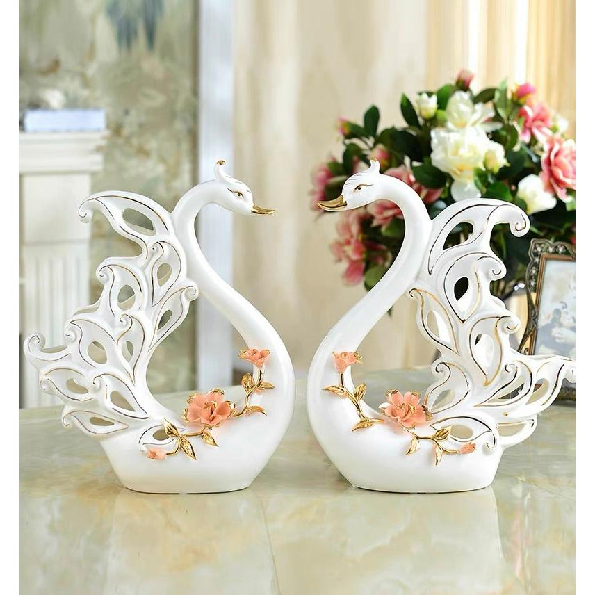 Tượng Đôi Chim Thiên Nga Trống Mái Chất Liệu Gốm Sứ Cao Cấp Nhập Khẩu Sang Chảnh-Decor Bàn