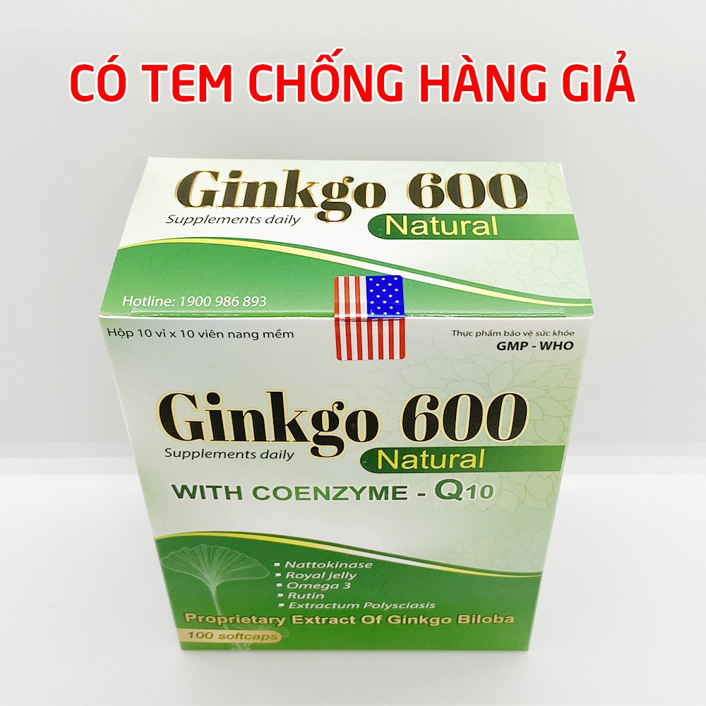 Bổ não GINKGO 600 Natural, nattokinase, omega 3, dầu gấc ngăn ngừa tai biến - 100 viên