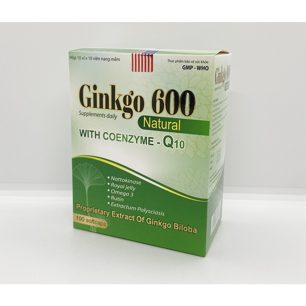 Bổ não GINKGO 600 Natural, nattokinase, omega 3, dầu gấc ngăn ngừa tai biến - 100 viên