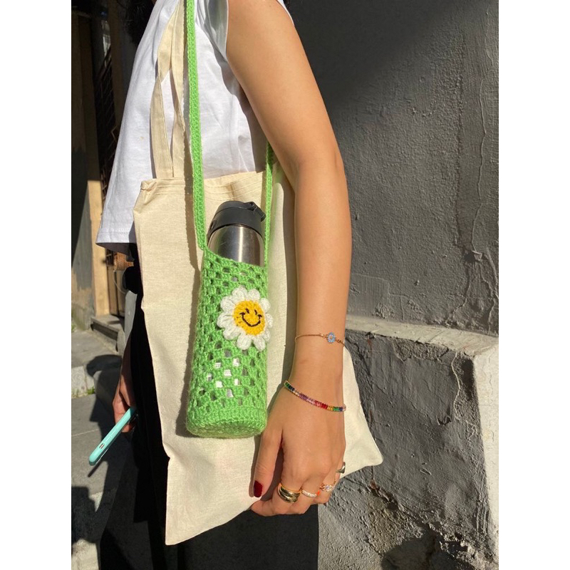 Túi Len Đựng Bình Nước Đơn Giản Hình Bông Hoa