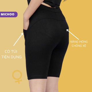 Quần legging nữ Dáng Đùi Lửng MICHOO nâng mông lưng cạp cao vải thun dày dặn đùi ngố lửng ôm body bó mặc nhà tập gym