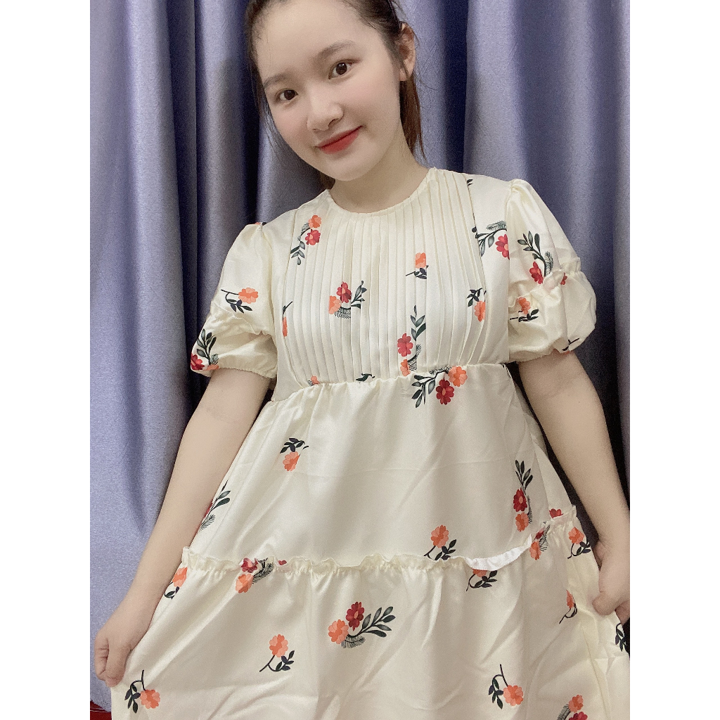 Đầm váy babydoll hoa tay phồng dập ly ngực nhún tầng siêu xinh xắn, dễ thương dành cho các chị em đi dạo phố, đi biển
