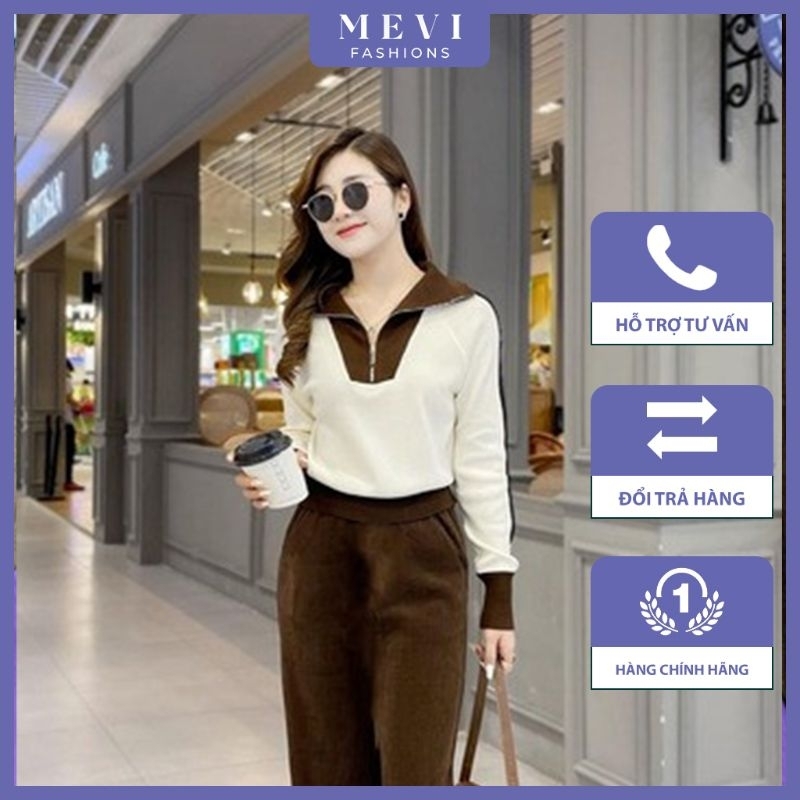 Set bộ thu đông dài tay màu nâu phối trắng cá tính, năng động nổi bật MEVI_S1014