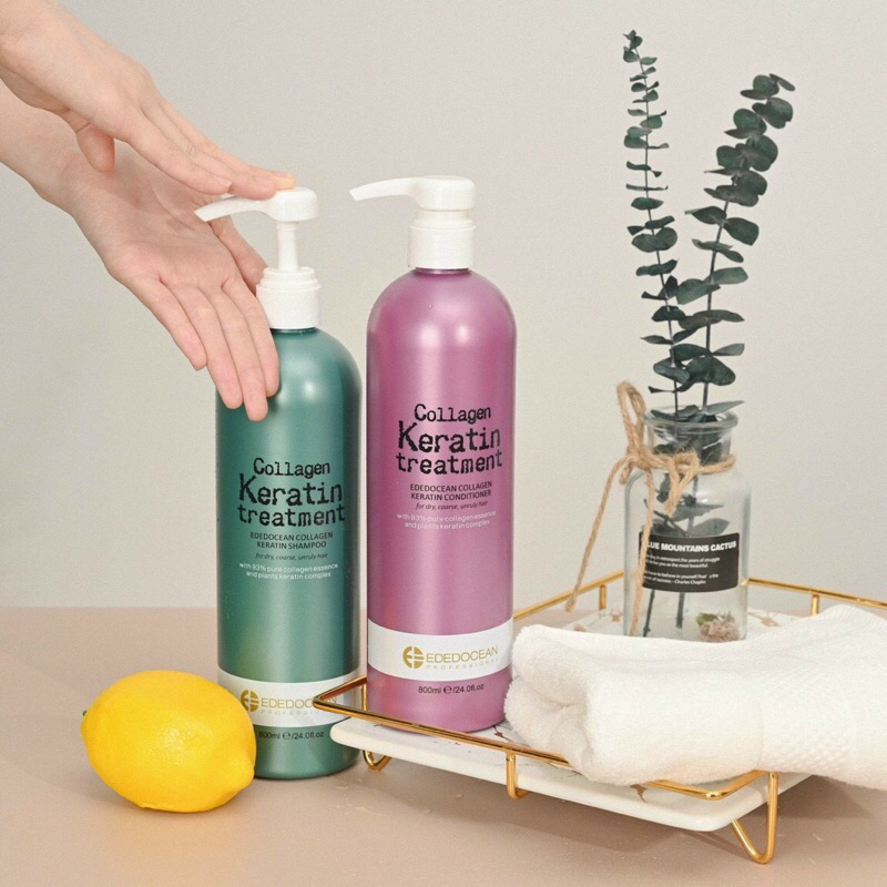 Dầu Gội keratin kiềm dầu siêu phục hồi mềm mượt chống rụng tóc cặp gội xả EDOCEAN - KERATIN 800ml chính hãng